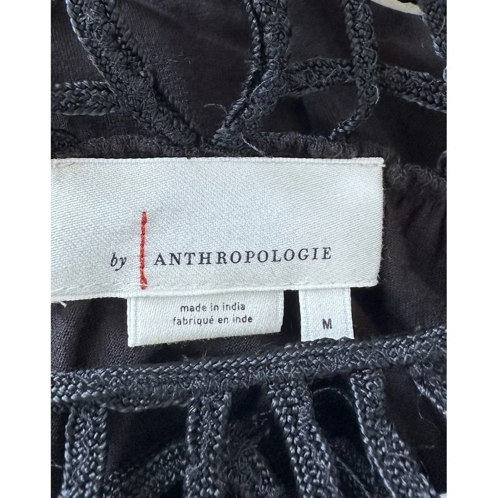 Anthropologie Graciela Black Cutout Lattice Neck 3/4 Sleeve Top M Gothic Witchy
